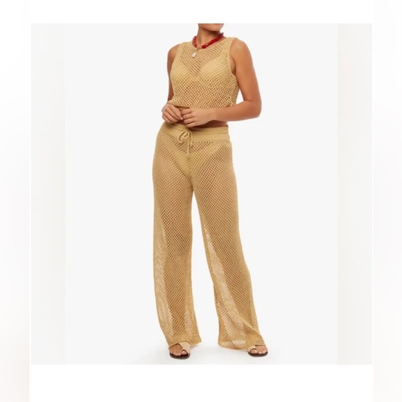 WEWOREWHAT Gold Open Knit Wide Leg Pants M - Picture 2 of 10